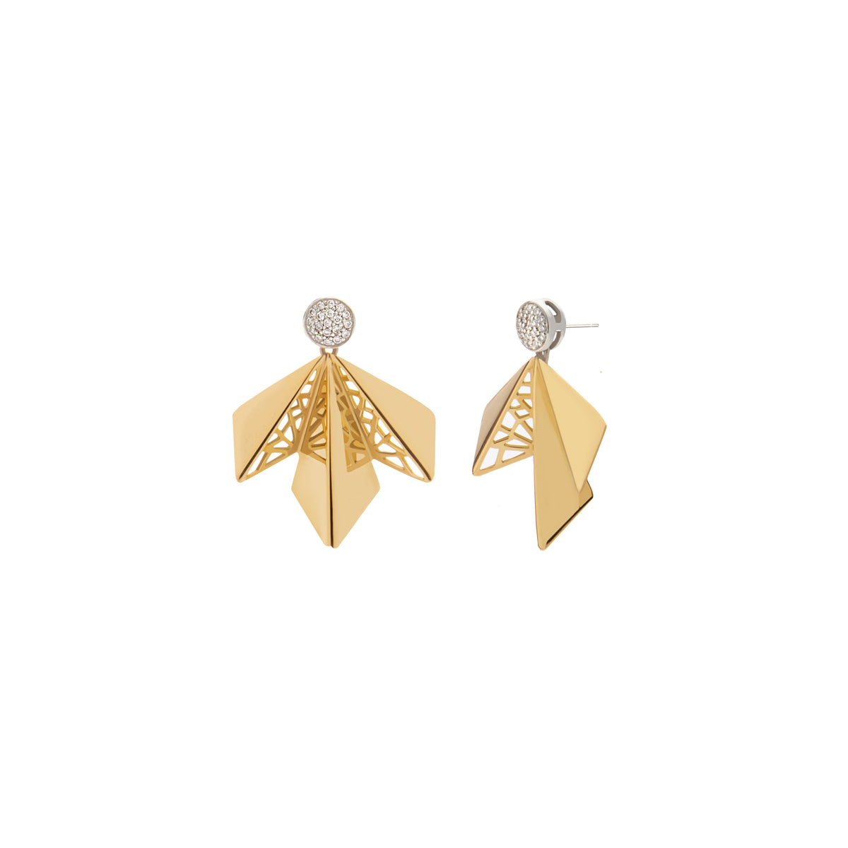 Hand pierced wing diamond earrings