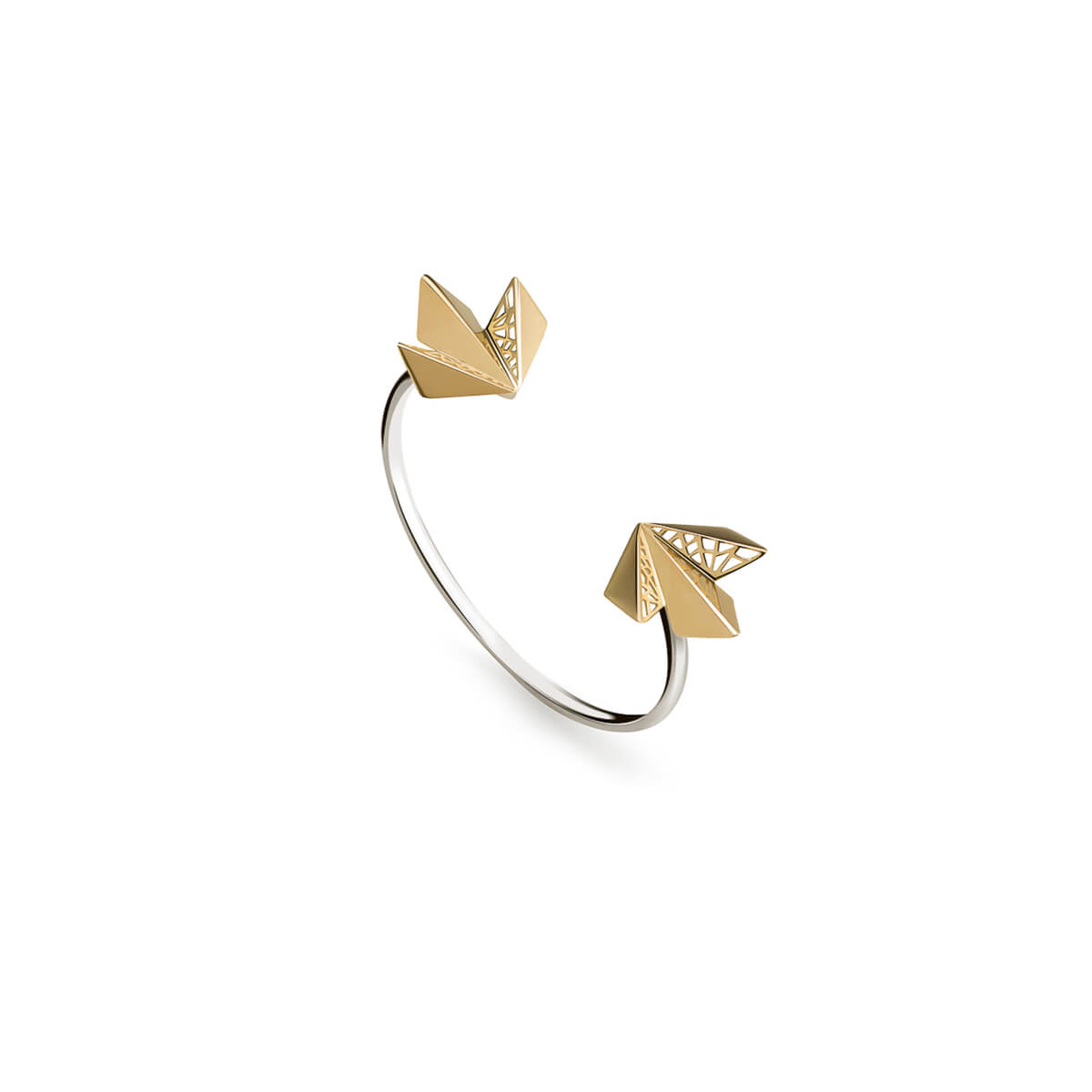 Double Hand Pierced Gold Winged Open Cuff