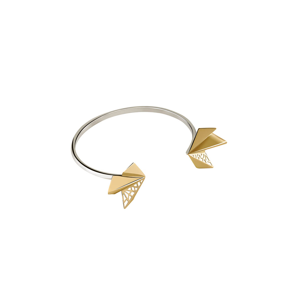 Double Hand Pierced Gold Winged Open Cuff