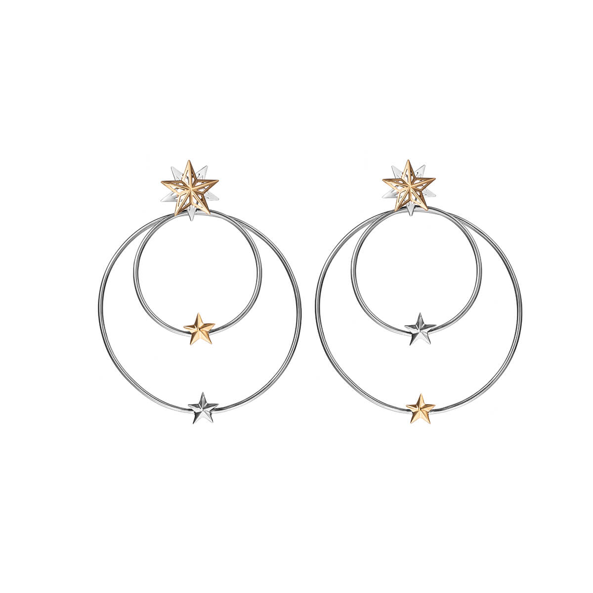 Alpha Star Stud Earrings With Double Hoops