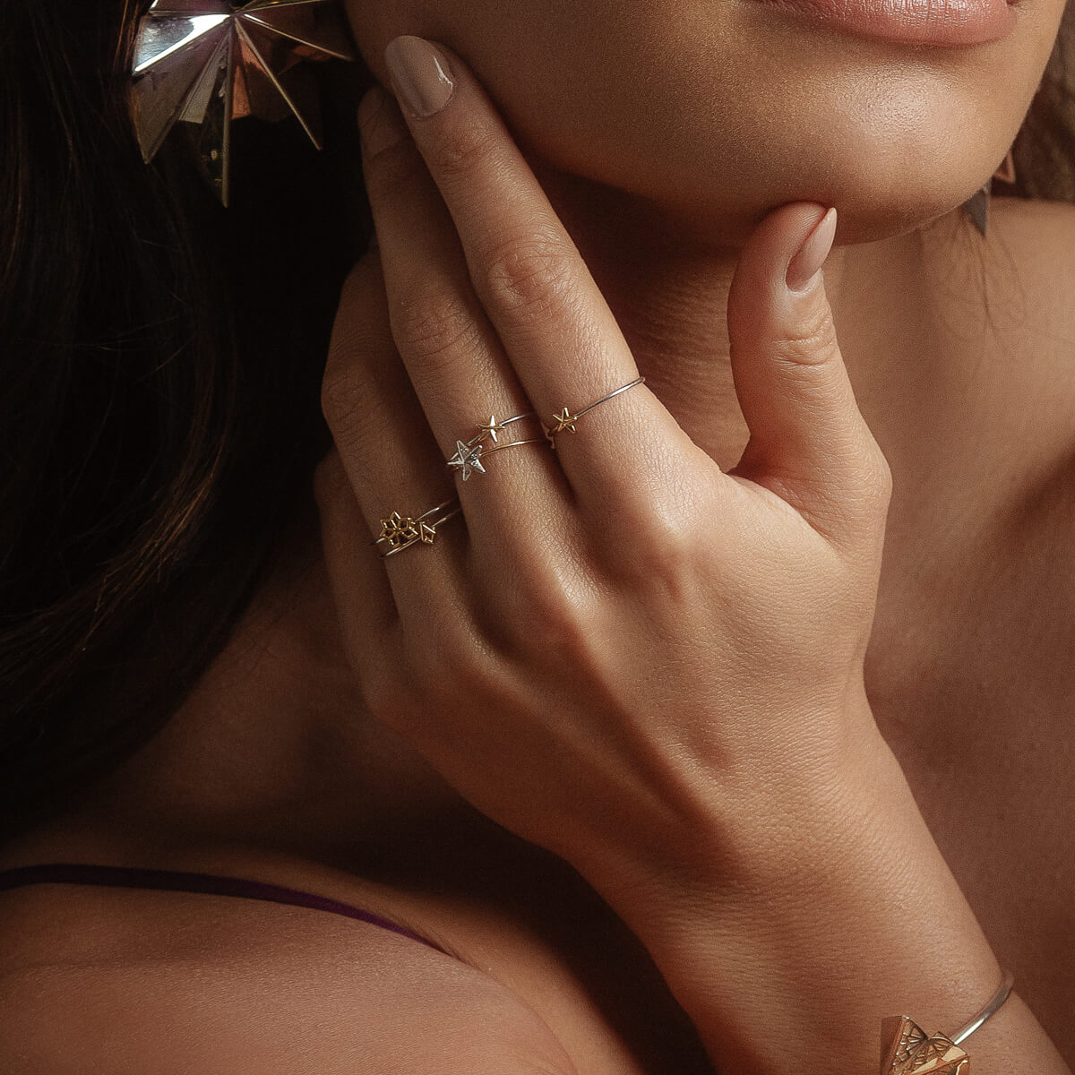 Stackable Nova Star and Rhombus Flower Ring